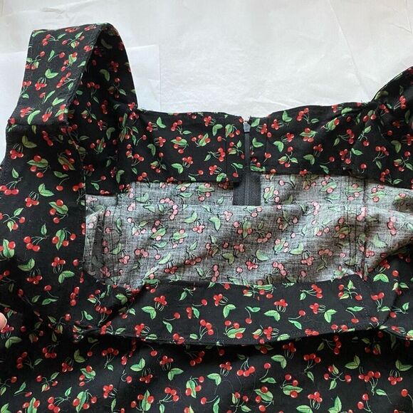 Vintage Cherry Print Dress Square Neck Midi Length Pin-Up Custom Made Women’s L - Picture 16 of 16